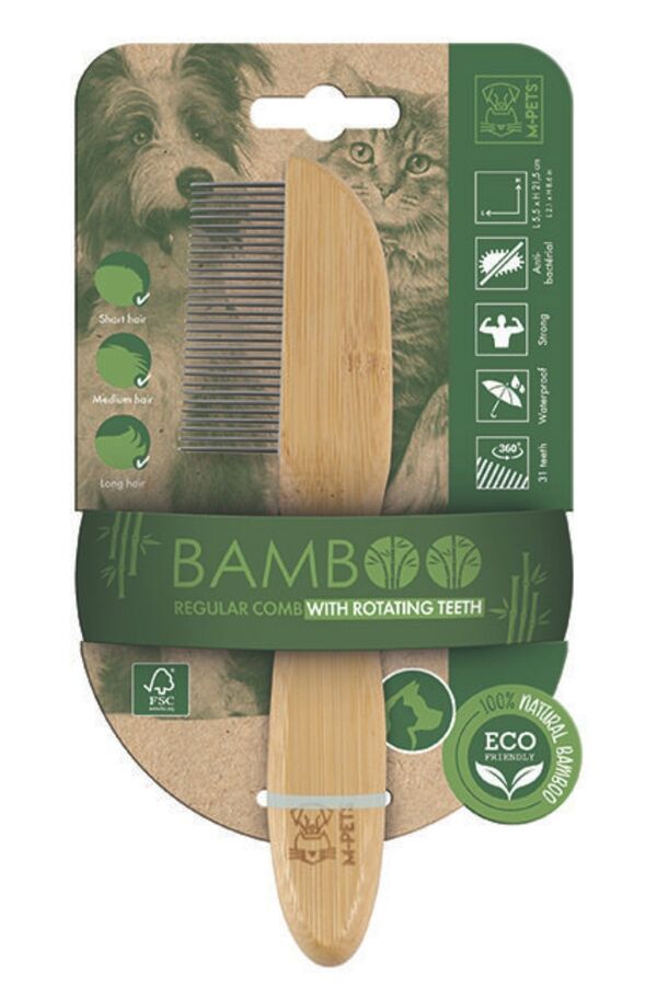 M-Pets Bamboo Pet Comb for Grooming and Detangling 21.5cm