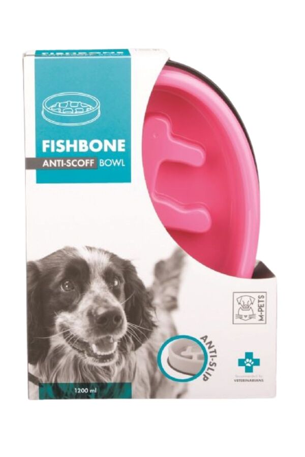 M-Pets Fishbone Slow Feeder Bowl Pink 1200ml