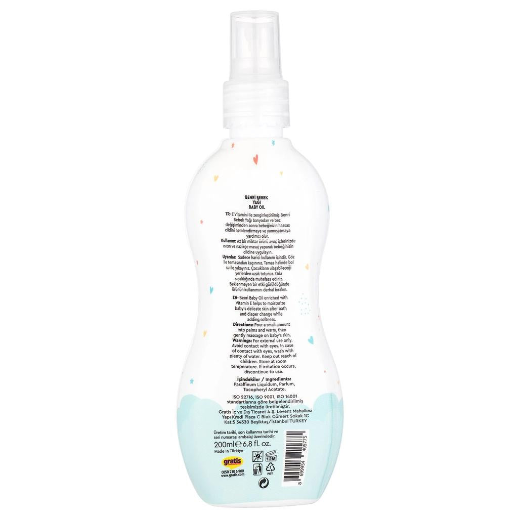 Benri Baby Oil Spray Moisturizing Body Care 200 ml