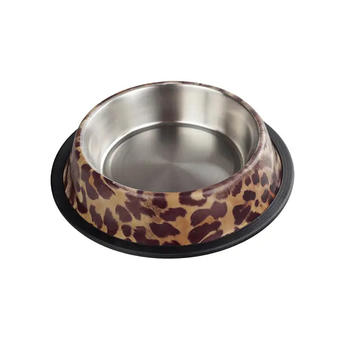 Oripet Leopard Print Stainless Steel Pet Bowl 16 oz