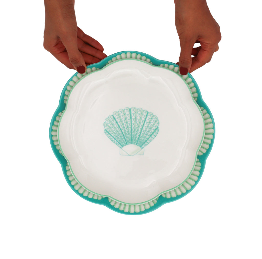 Balearic Blu Scalloped Ceramic Starter Plates – Case of 12 (+3 Bonus Plates)