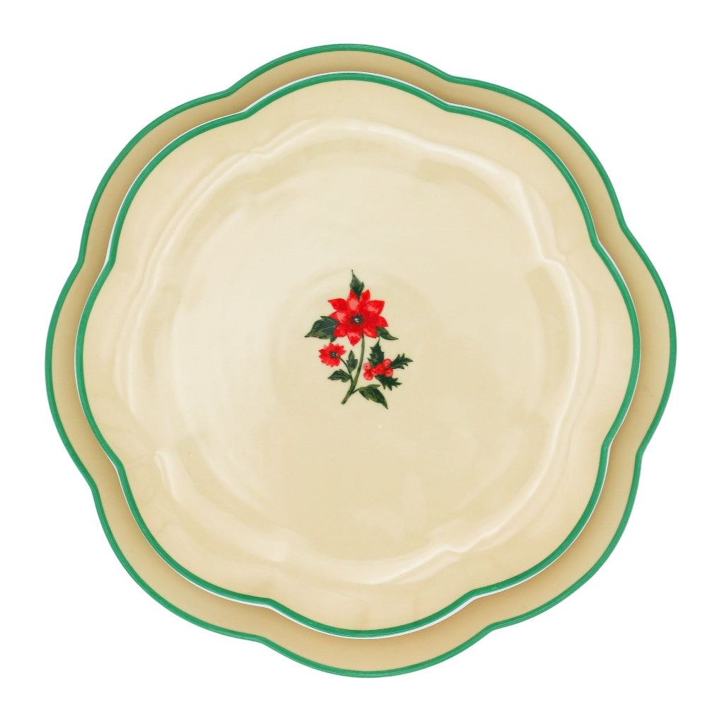 Fabled Flora Scalloped Ceramic Starter Plates – Set of 4 (+1 Bonus Plate)