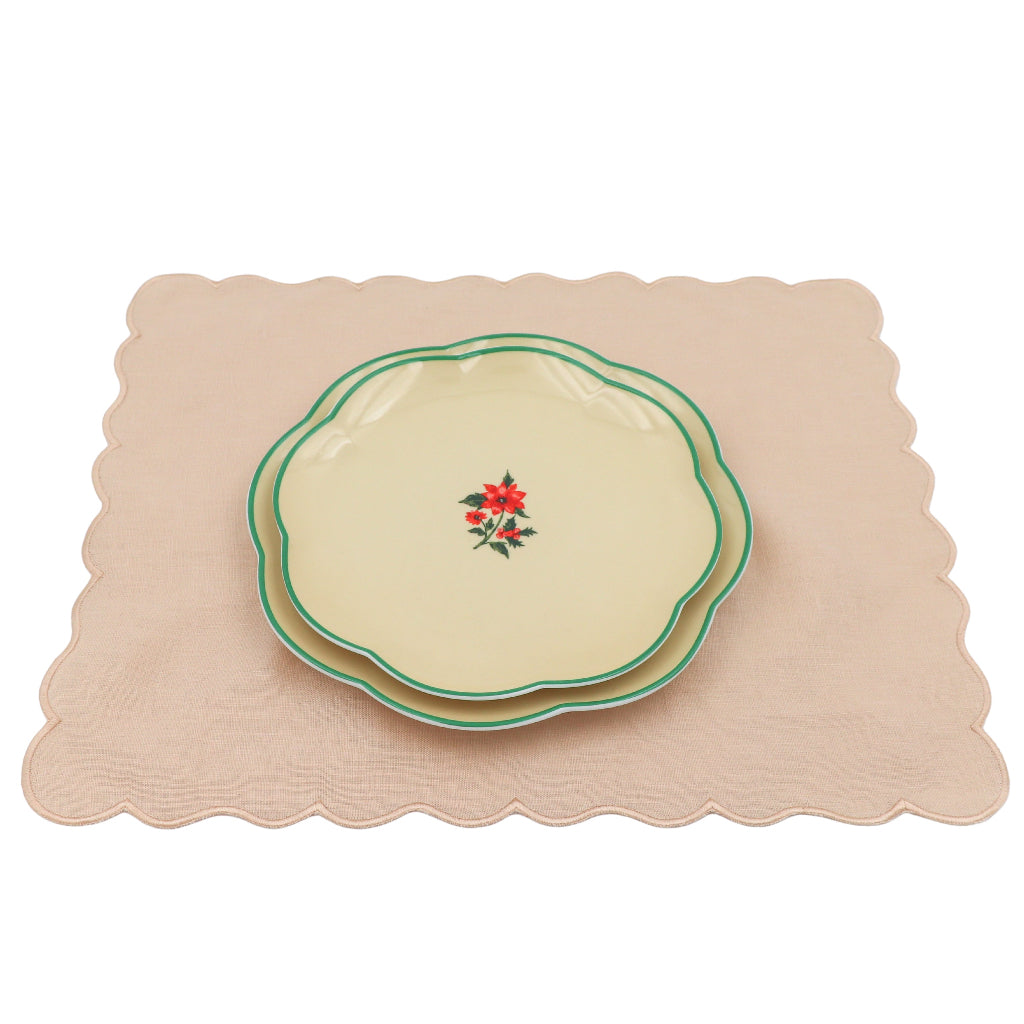 Fabled Flora Scalloped Ceramic Starter Plates – Set of 4 (+1 Bonus Plate)