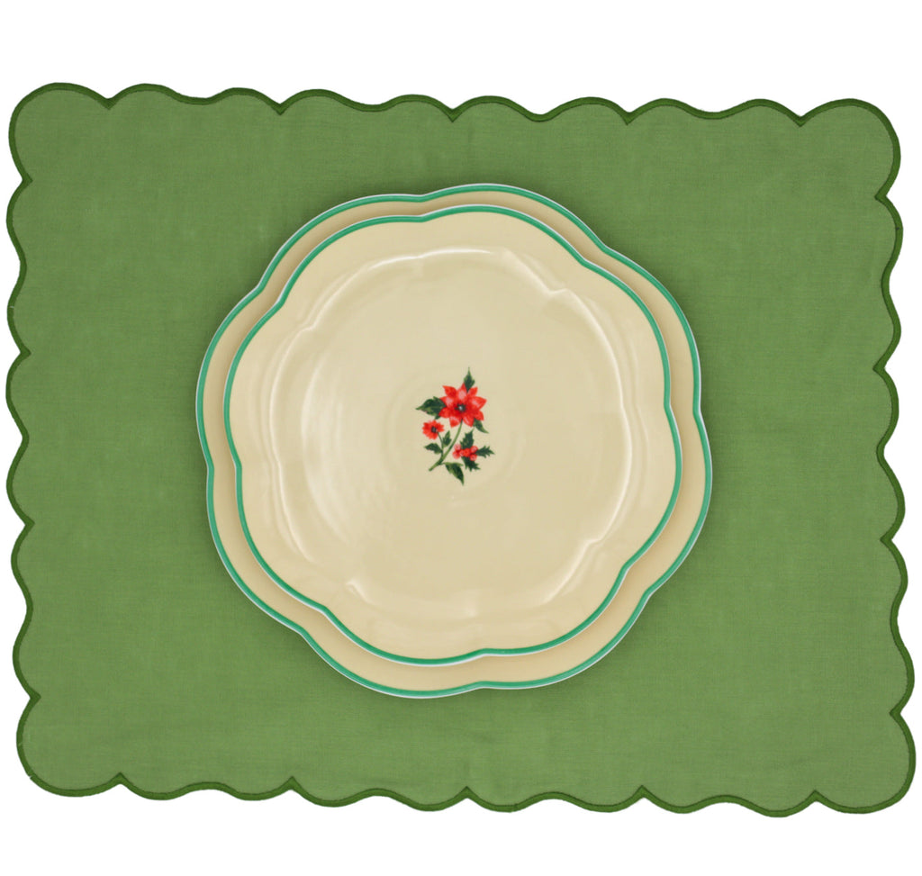 Fabled Flora Scalloped Ceramic Starter Plates – Set of 4 (+1 Bonus Plate)