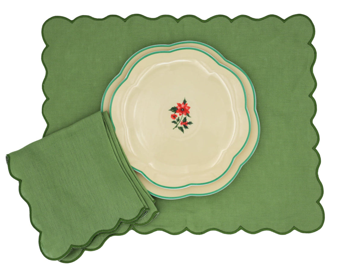 Fabled Flora Scalloped Ceramic Starter Plates – Set of 4 (+1 Bonus Plate)