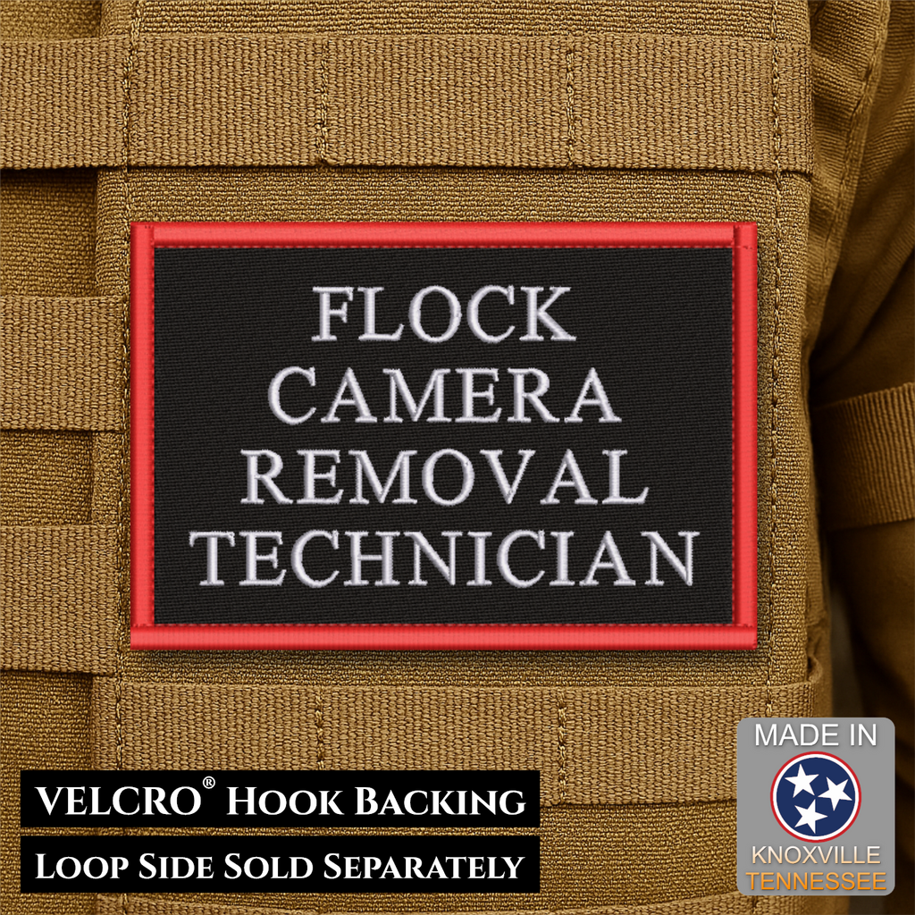 Flock Camera Removal Technician Funny Morale Patch, 2x3" | Made in USA | VELCRO® Brand Hook Backing