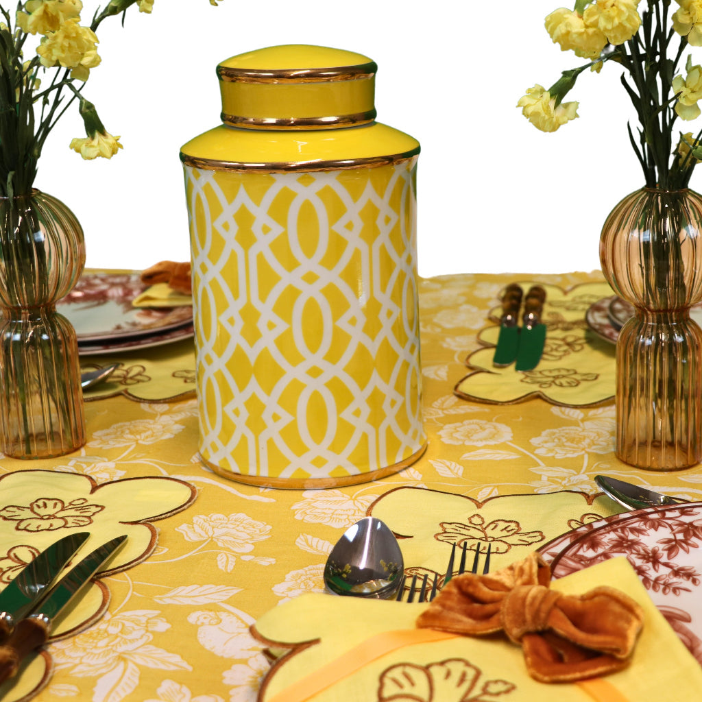 Honeycomb Yellow Ceramic Ginger Jar