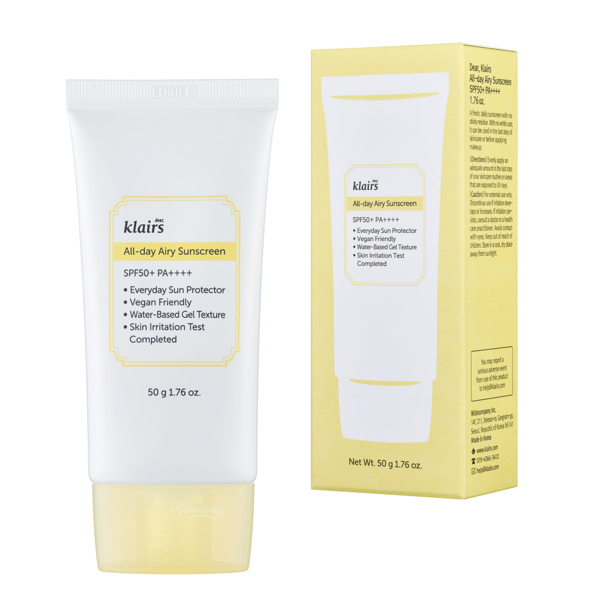 Klairs All Day Airy Sunscreen SPF 50+ PA++++ Lightweight 50g