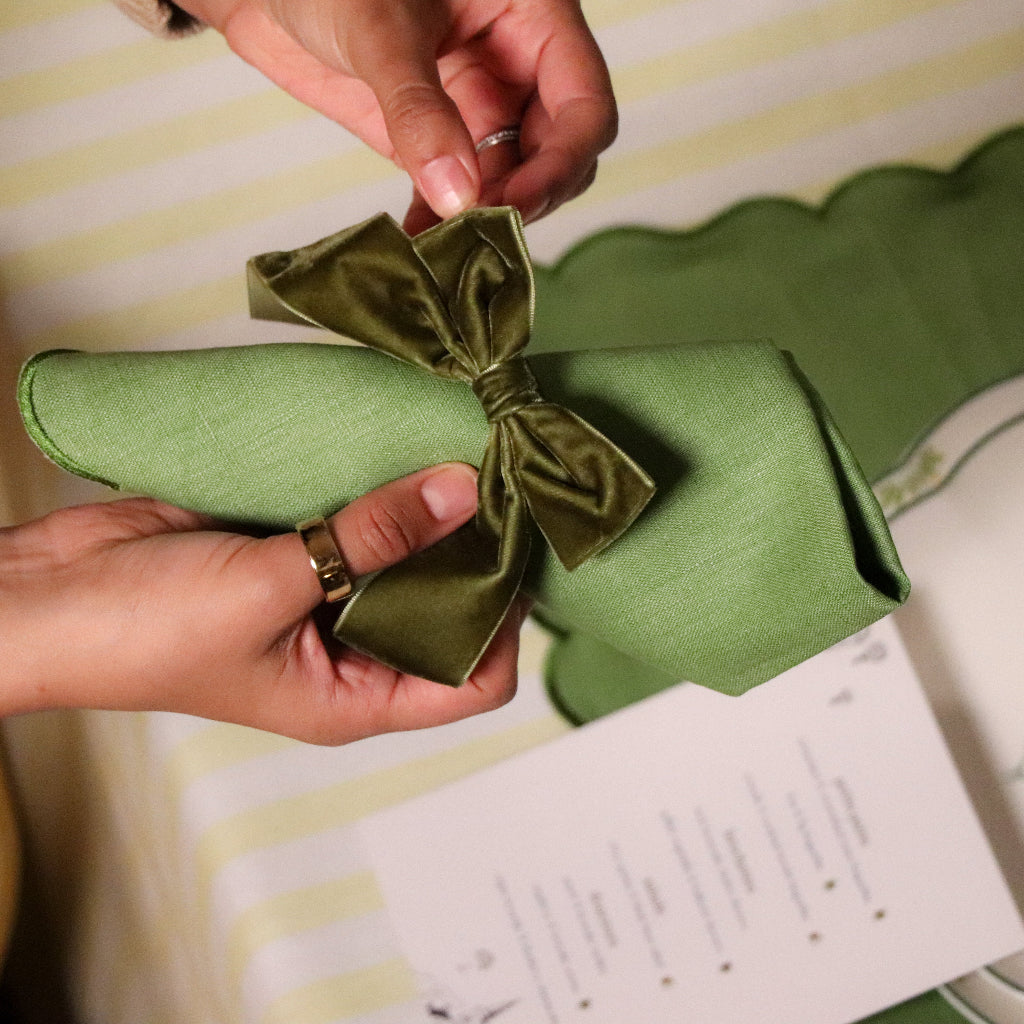 Large Forest Green Velvet Napkin Bow Ties – Set of 6