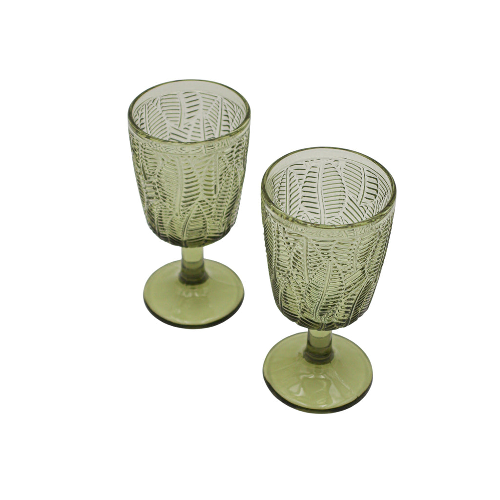 Olive Leaf Glass Goblets – Set of 4