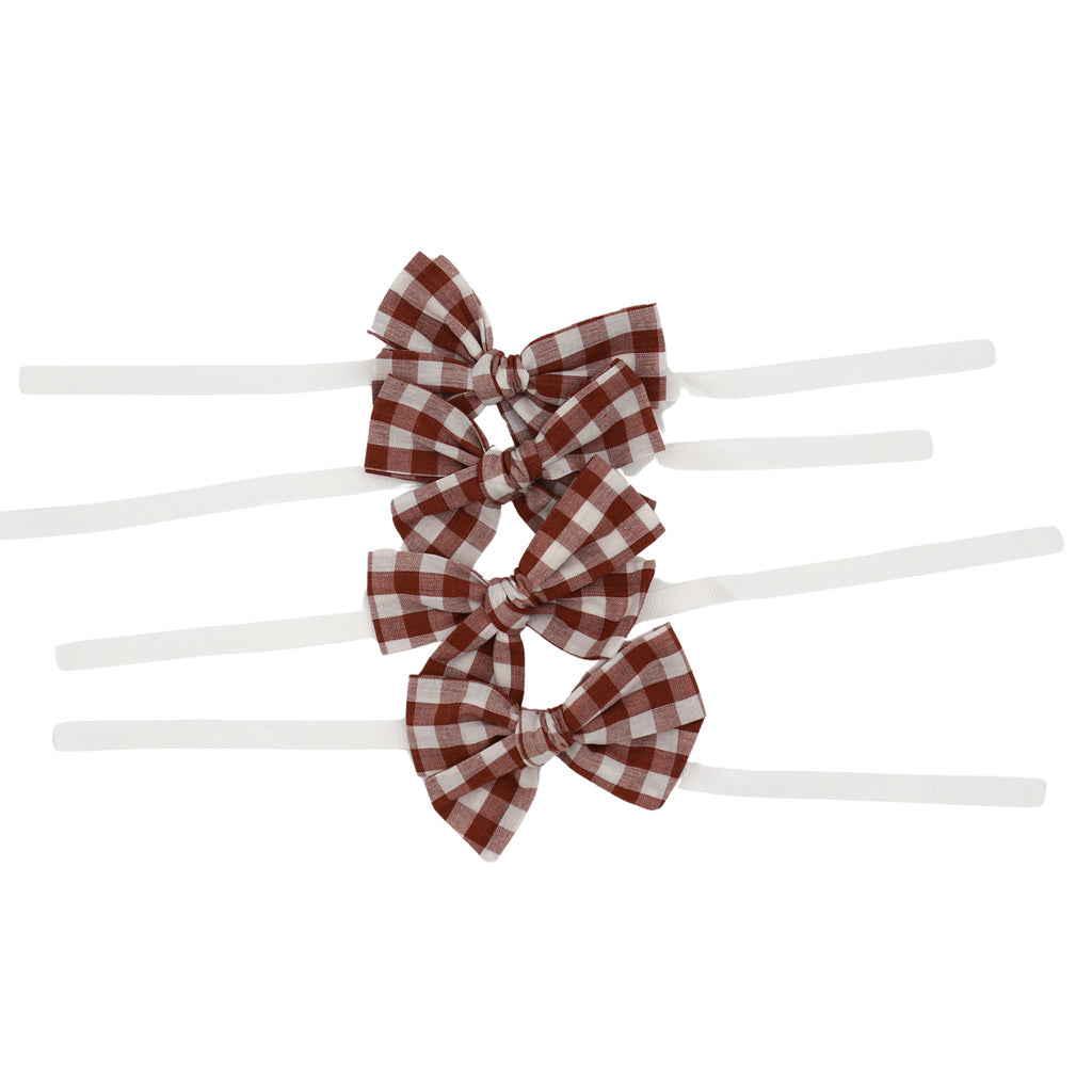 Pecan Gingham Linen Napkin Bow Ties – Set of 6