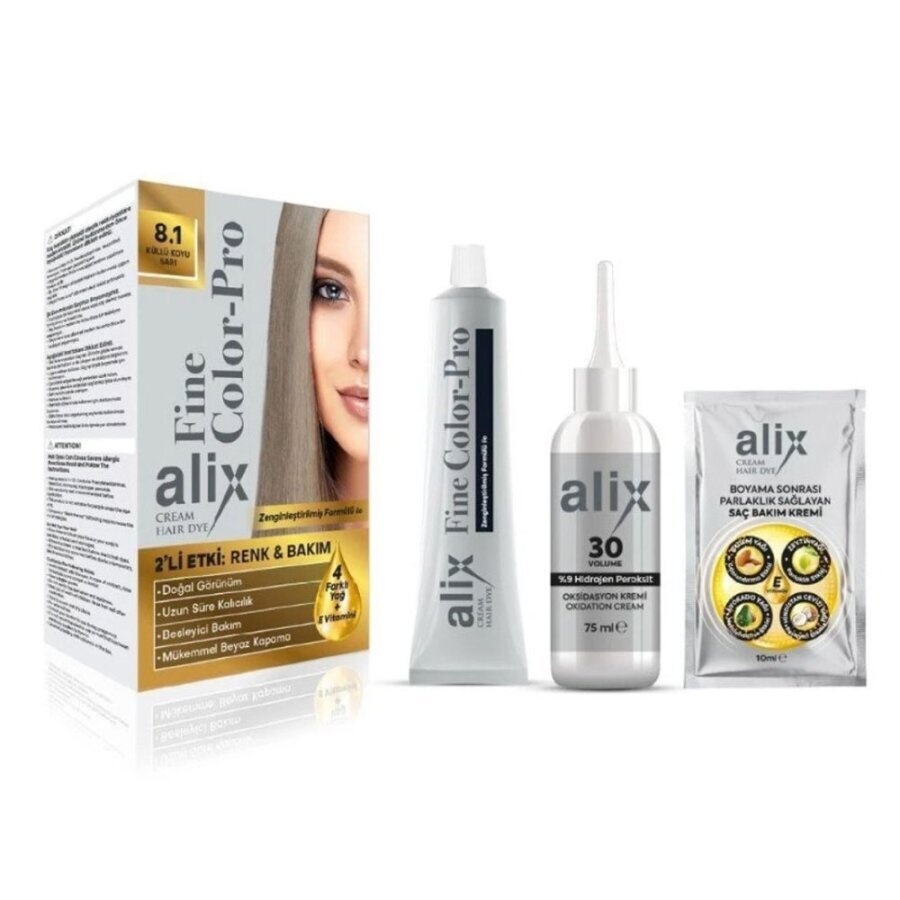 Alix Kit Hair Color 8.1 Ash Dark Blonde Permanent Dye
