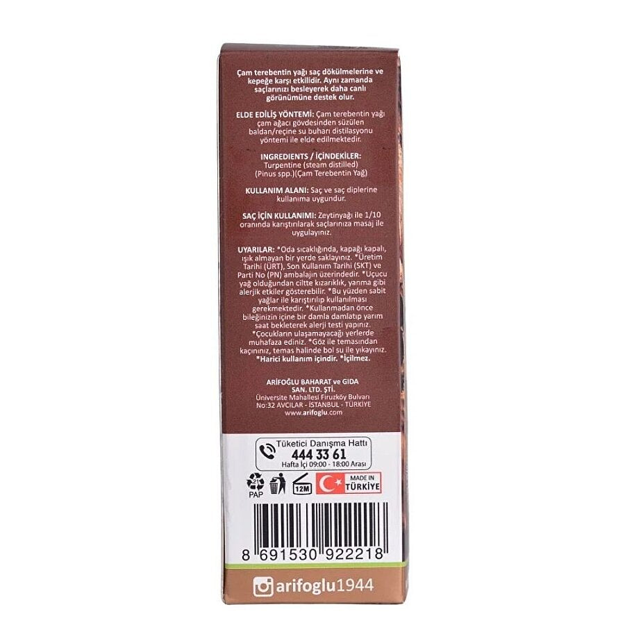 Arifoglu Pine Turpentine Oil 100% Pure Hair & Skin Care 50 ml