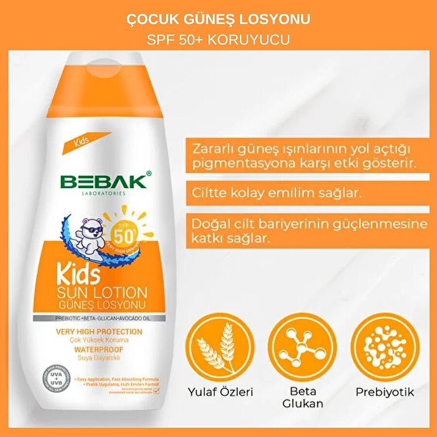 Bebak Kids SPF 50+ Water Resistant Sunscreen Lotion 200 ml