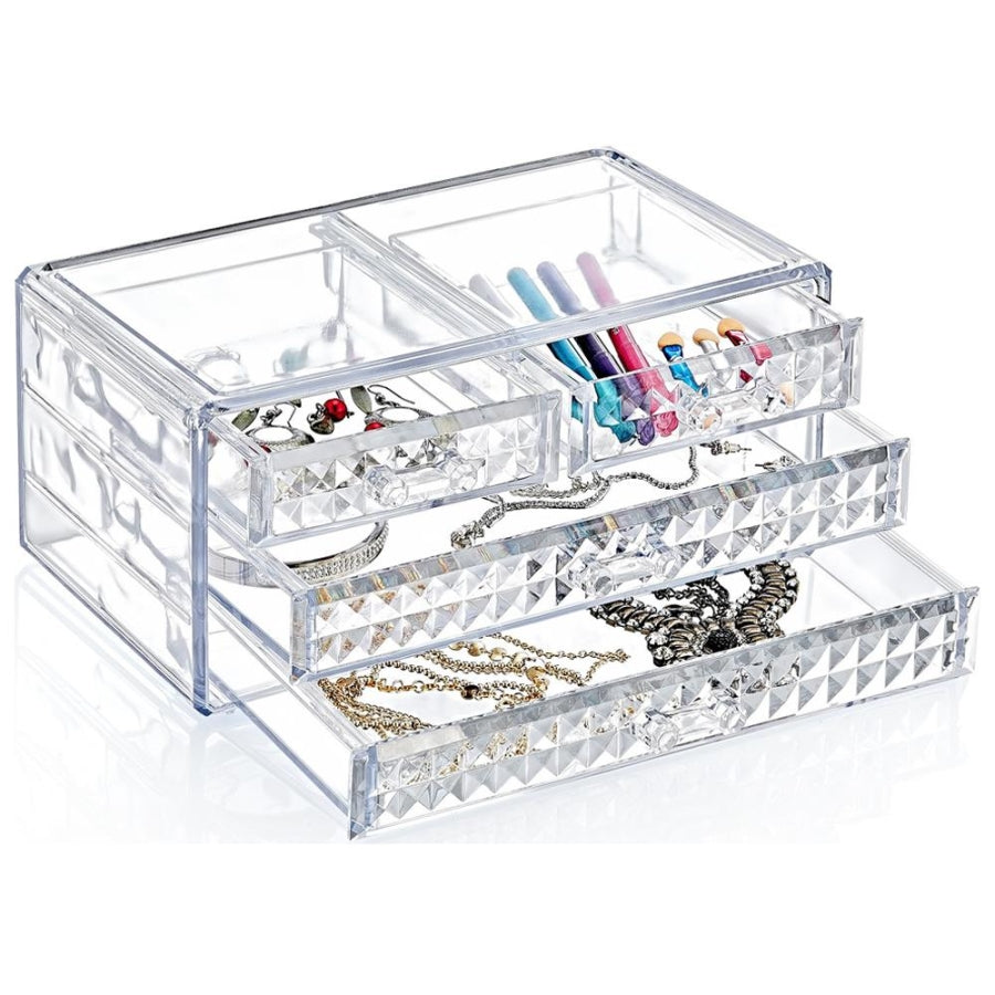 Box Up Diamond 4-Drawer Makeup Organizer for Clear Storage