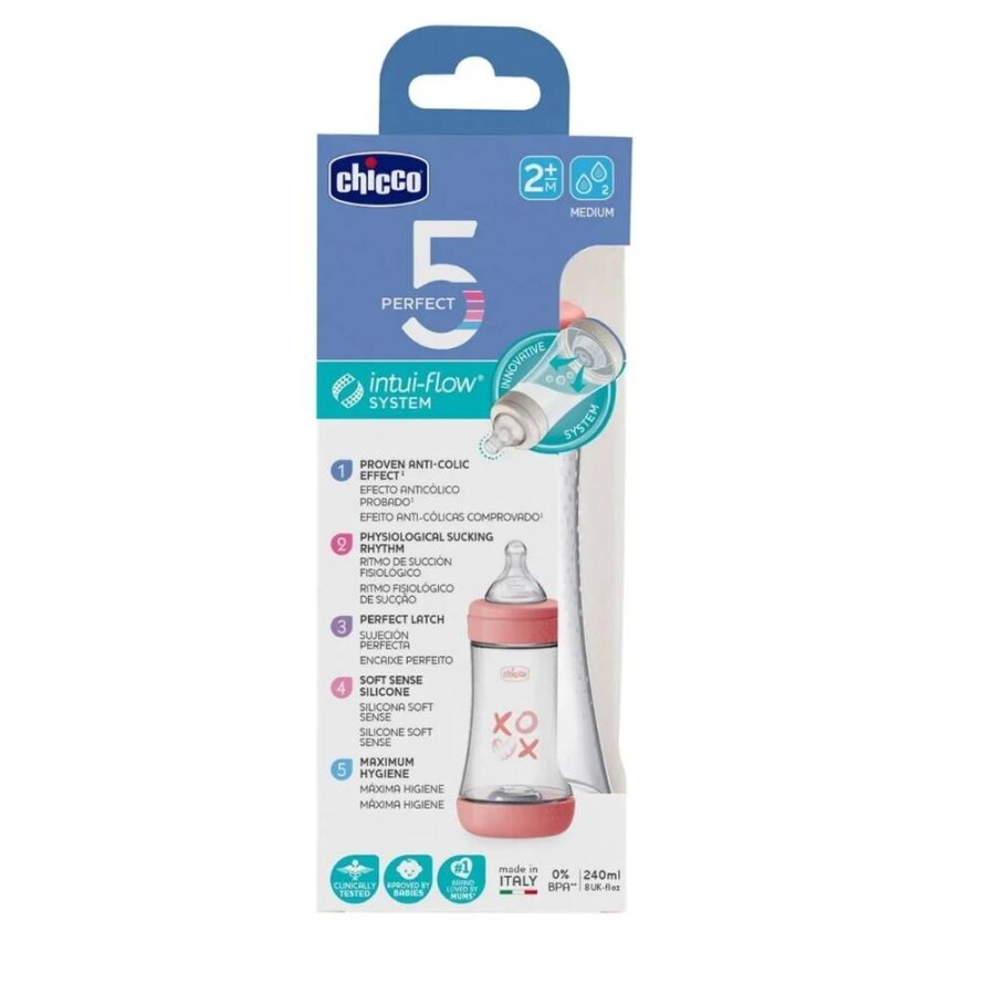 Chicco Perfect 5 XOXO Anti-Colic Silicone Baby Bottle 240 ml
