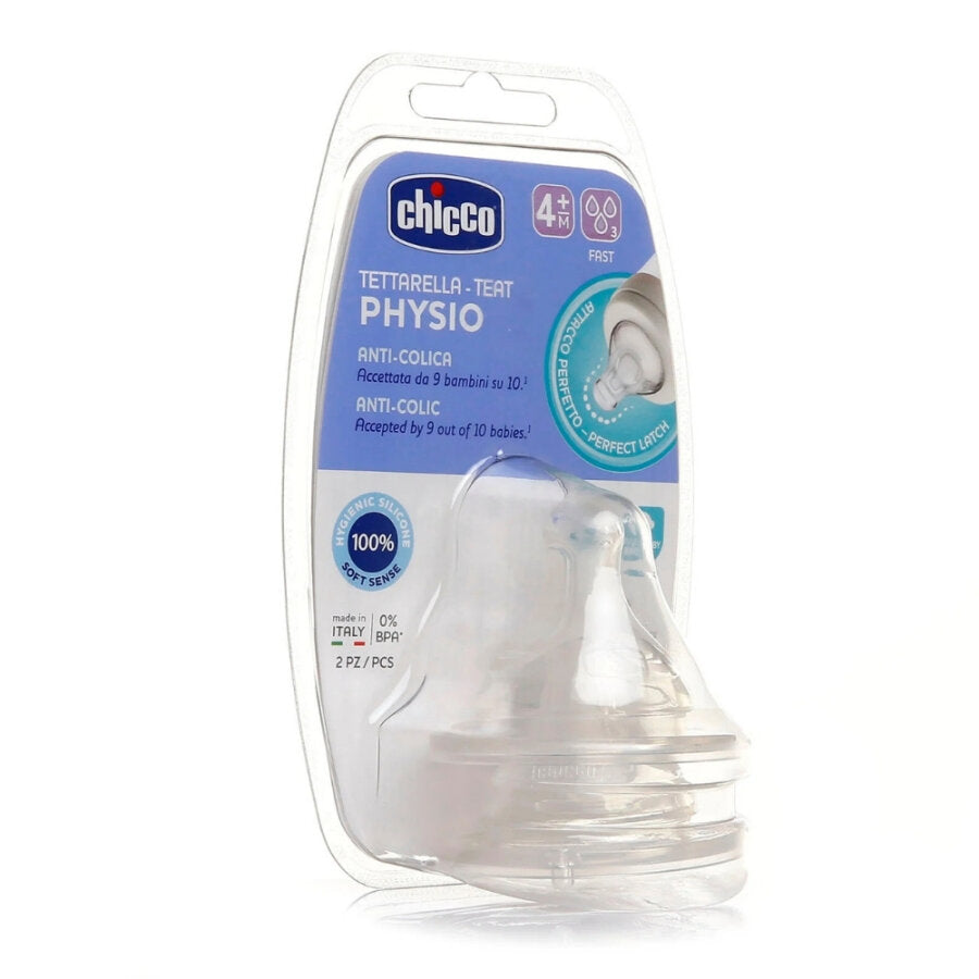Chicco Physio Fast Flow Baby Bottle Nipples 4+ Months 2 Pack