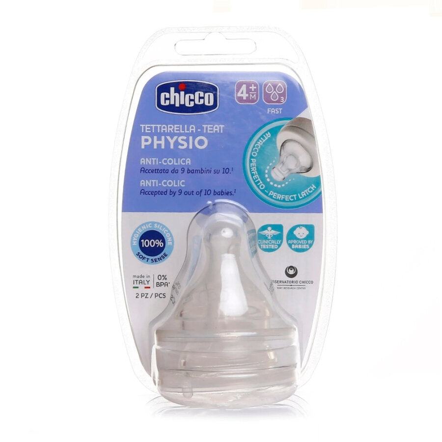 Chicco Physio Fast Flow Baby Bottle Nipples 4+ Months 2 Pack