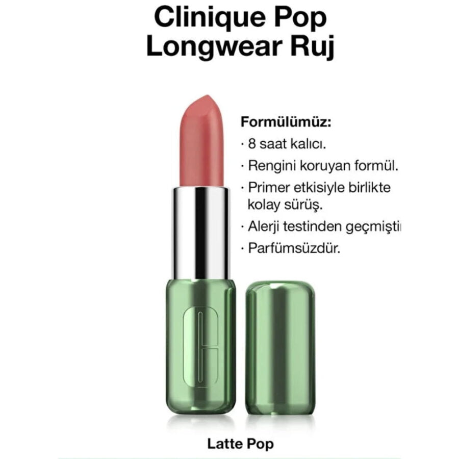 Clinique Pop Longwear Lipstick Smooth Finish Latte Pop