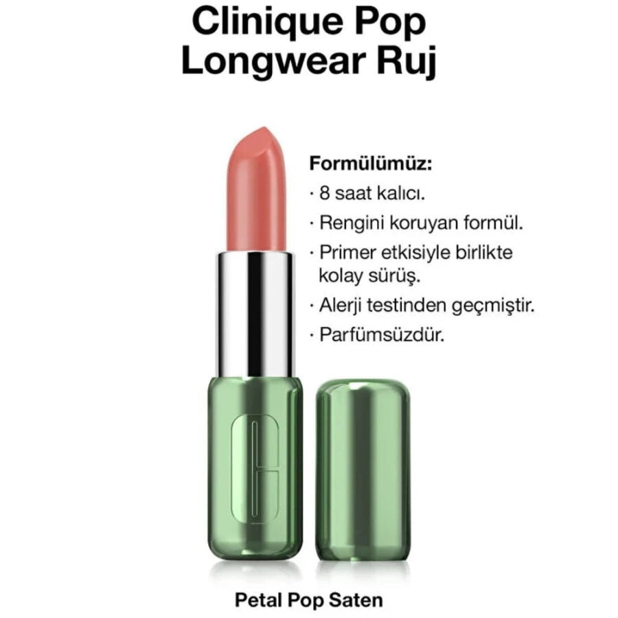 Clinique Pop Longwear Lipstick Vivid Color Petal Pop 3.9g