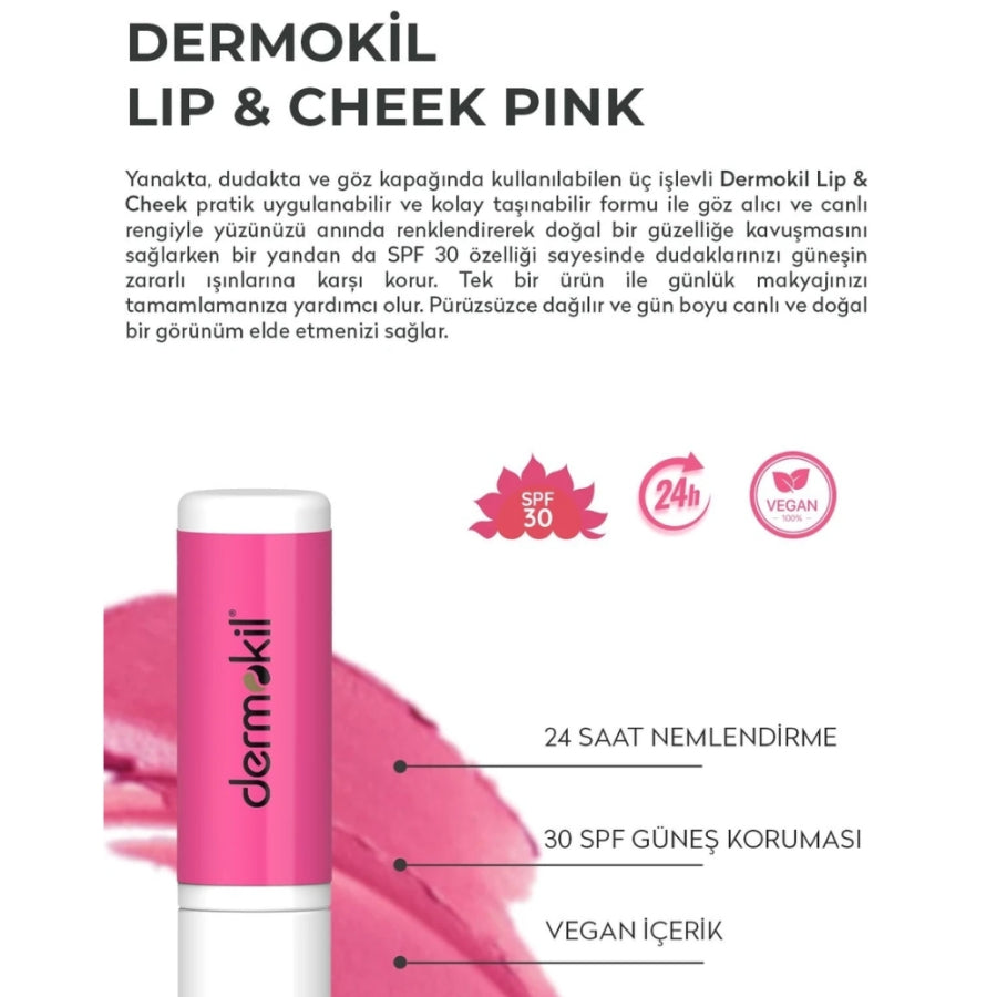 Dermokil Pink Lip and Cheek Tinted Moisturizer SPF 30 15ml