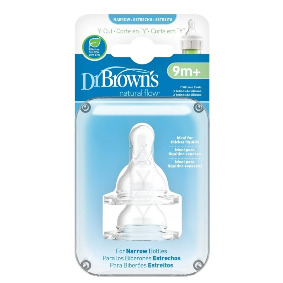 Dr. Brown's Narrow Neck Y-Cut Baby Bottle Nipple 9m+ 2-Pack