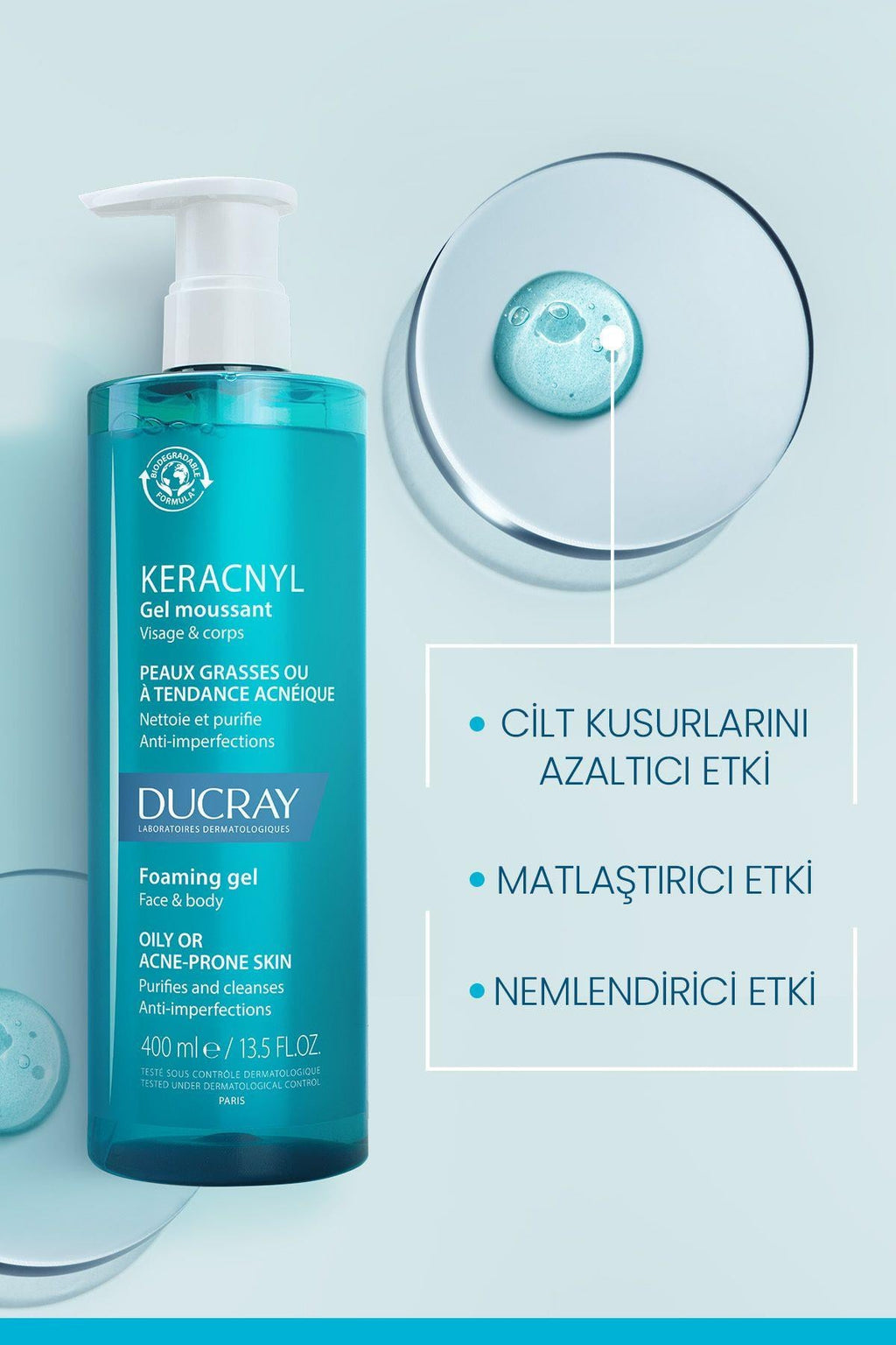 Ducray Keracnyl Cleansing Gel for Oily Skin 400 ml 2-Pack
