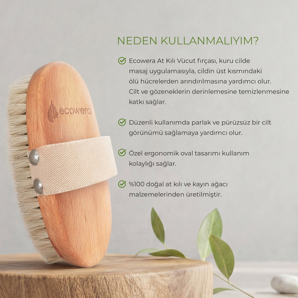 Ecowera Natural Horse Hair Body Brush for Smooth Skin