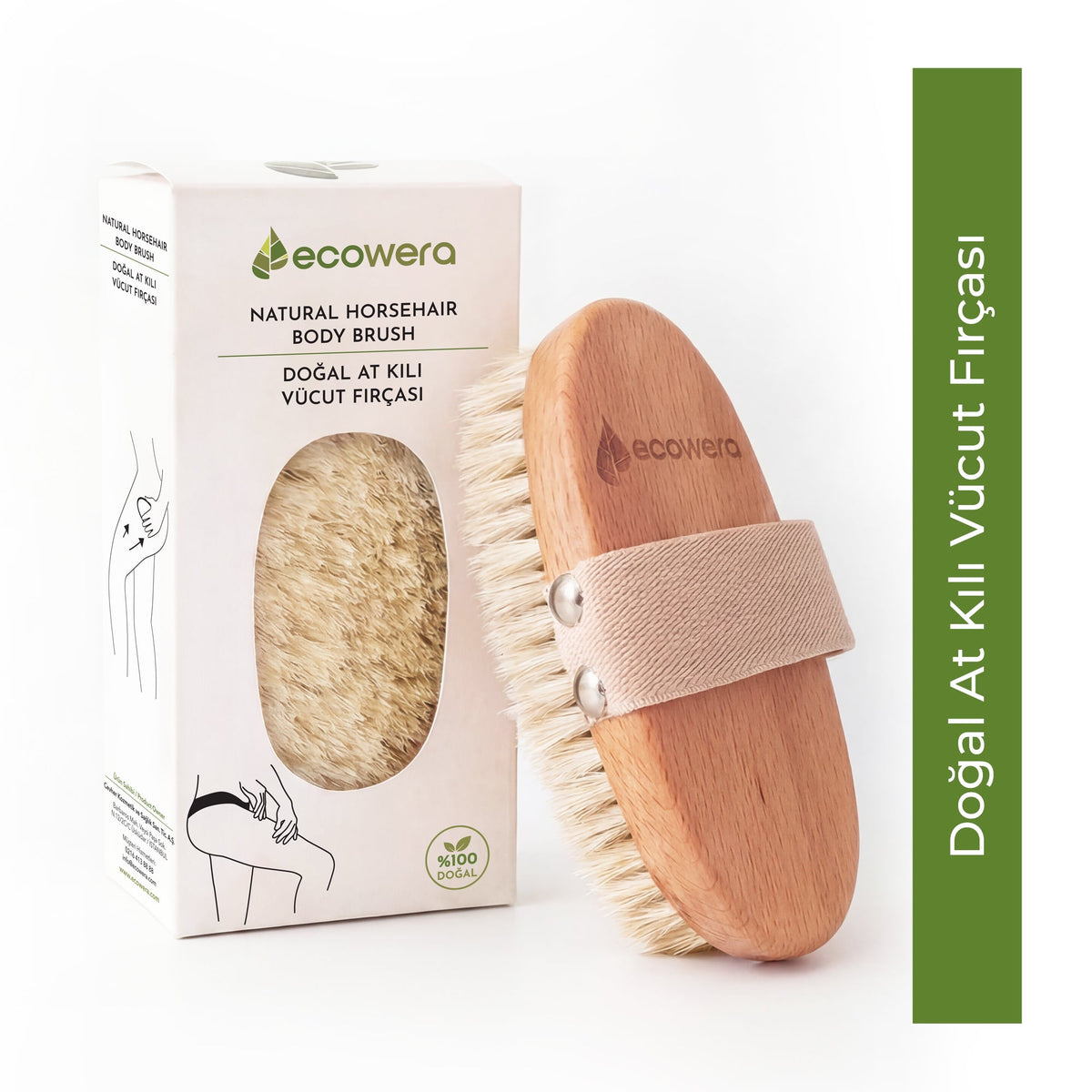 Ecowera Natural Horse Hair Body Brush for Smooth Skin