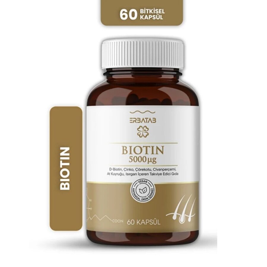 Erbatab Biotin 5000 mcg Hair & Nail Support Supplement 60 Capsules