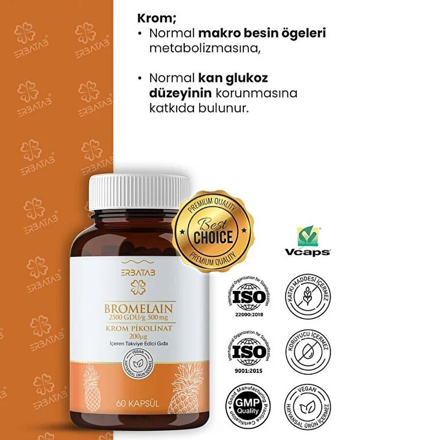 Erbatab Bromelain & Chromium Picolinate Supplement 60 Capsules