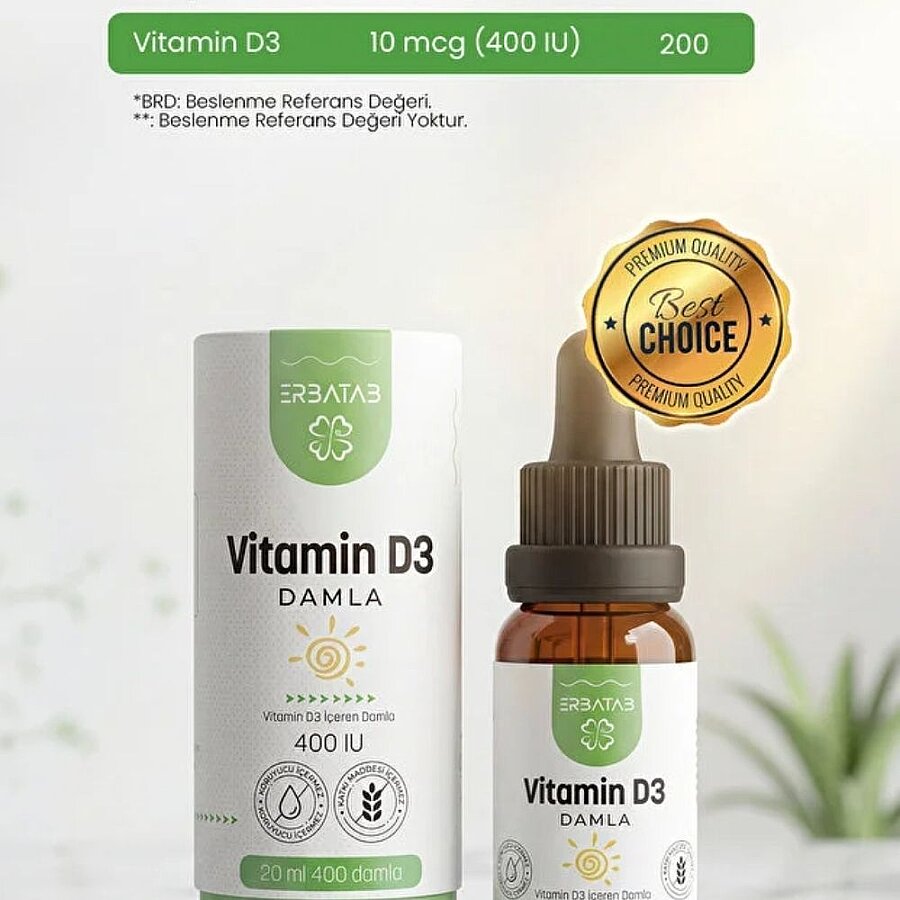 Erbatab Vitamin D3 Kids Liquid Supplement with Olive Oil 20 ml