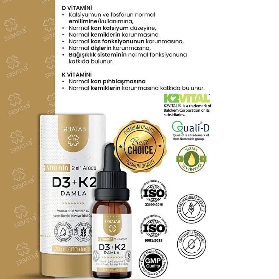 Erbatab Vitamin D3 K2 2-in-1 Liquid Drops 20ml
