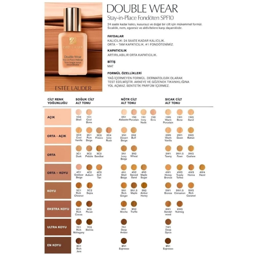 Estee Lauder Double Wear Foundation SPF10 2C2 Pale Almond 30ml