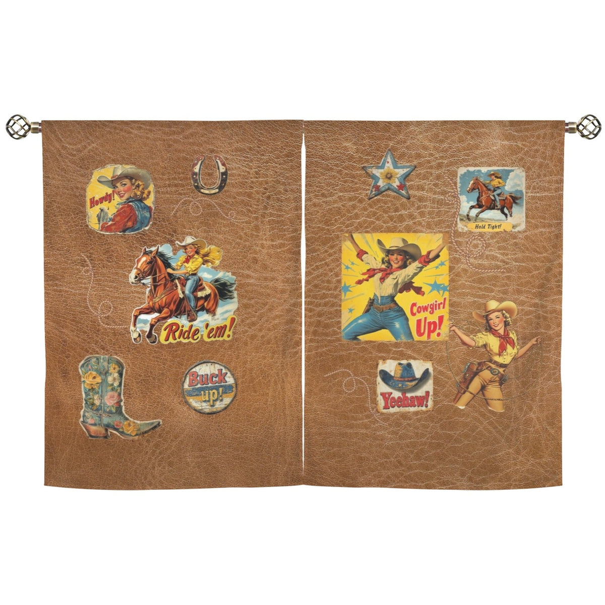 Baha Ranch Vintage Cowgirl Window Curtains 28"x40" (2-Piece) Made in America