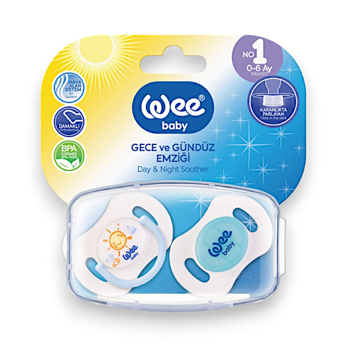 Wee Baby Night & Day Pacifier Set Glow in the Dark 0-6m 2pc