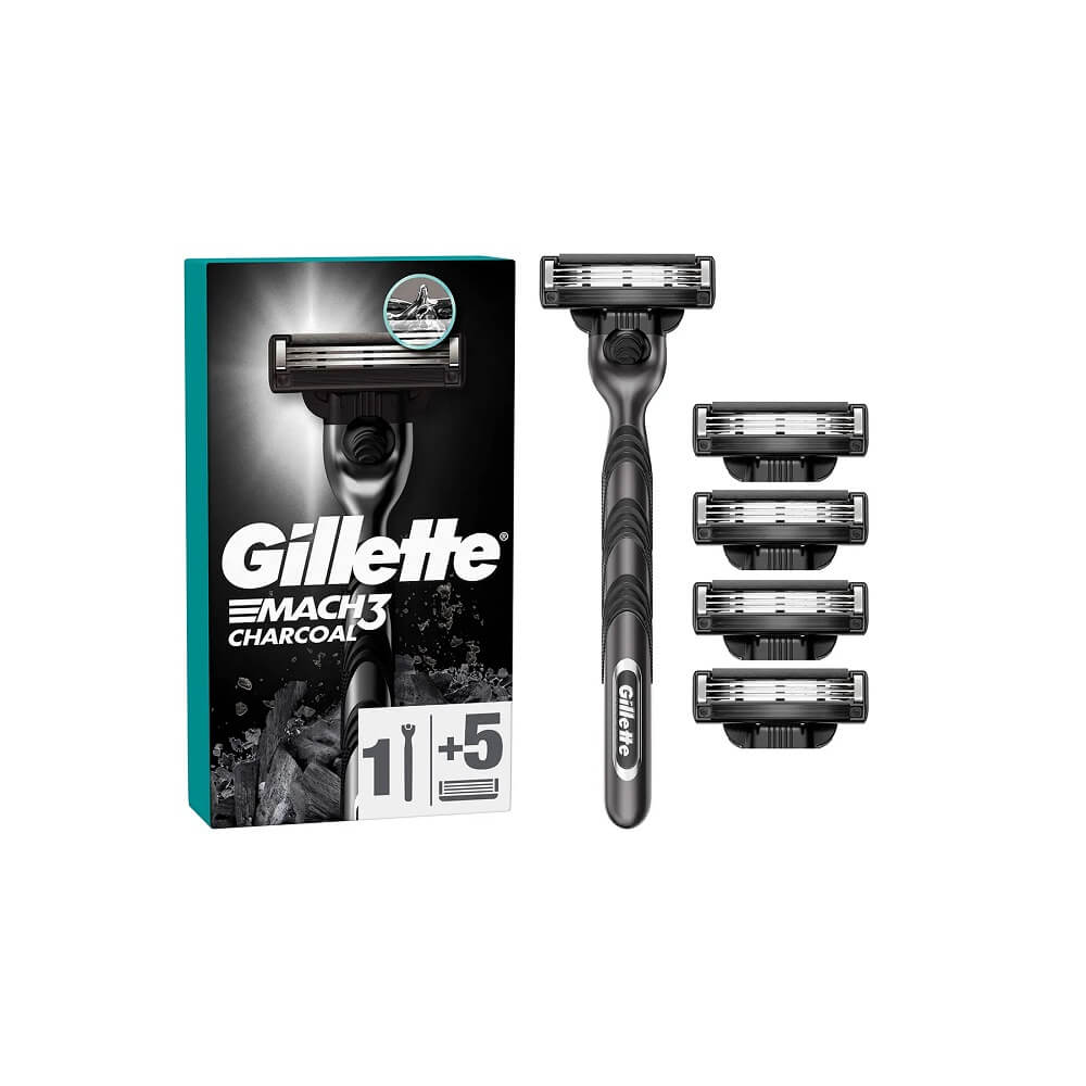 Gillette Mach3 Charcoal Razor & 5 Replacement Blades Set