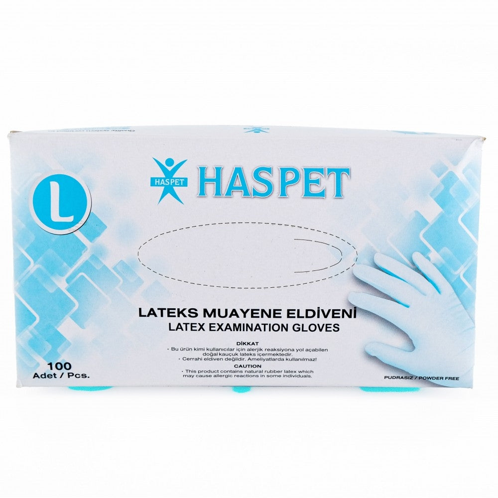 Haspet Powder-Free Latex Examination Gloves Large 100 Count
