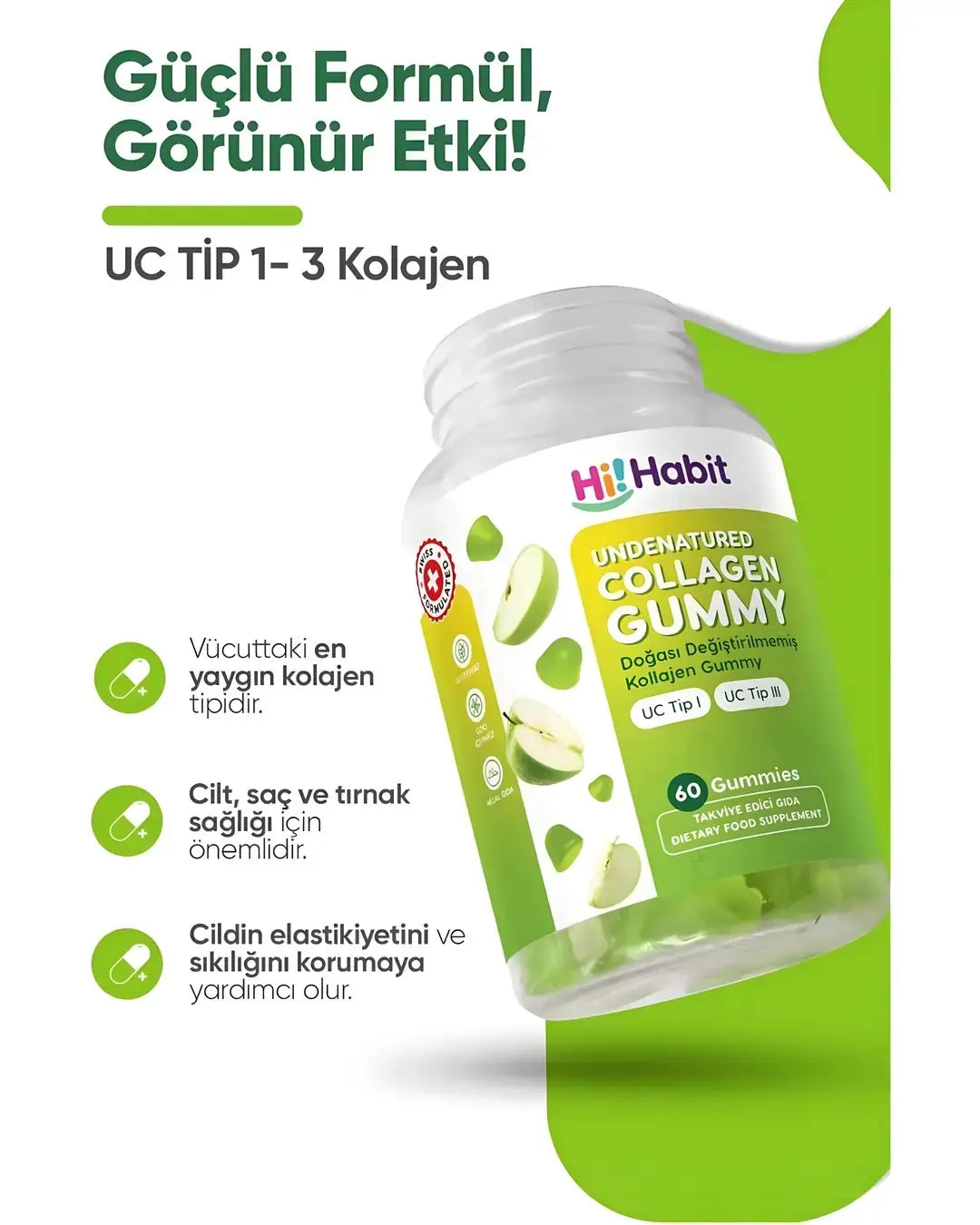 Hi Habit Undenatured Collagen Gummy for Skin Support 60 Count