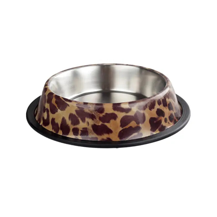 Oripet Leopard Print Stainless Steel Pet Bowl 16 oz