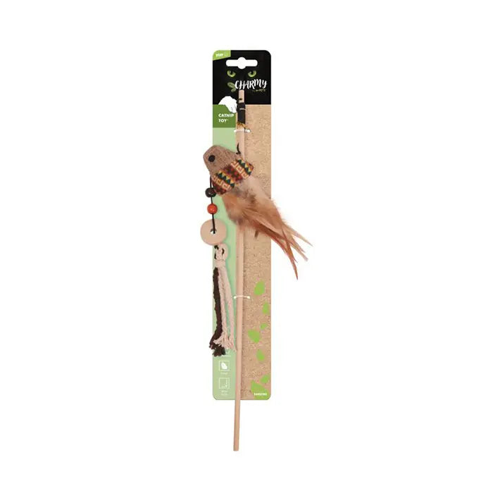 M-Pets Charmy Sardine Catnip Fishing Rod Toy Brown