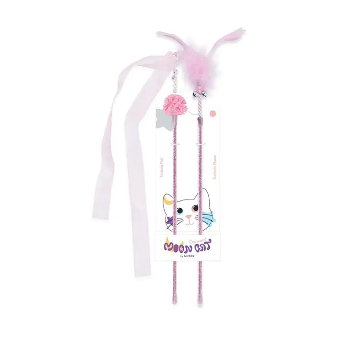 M-Pets Mooncat Pink Cat Teaser Wand Toy 2-Piece Set