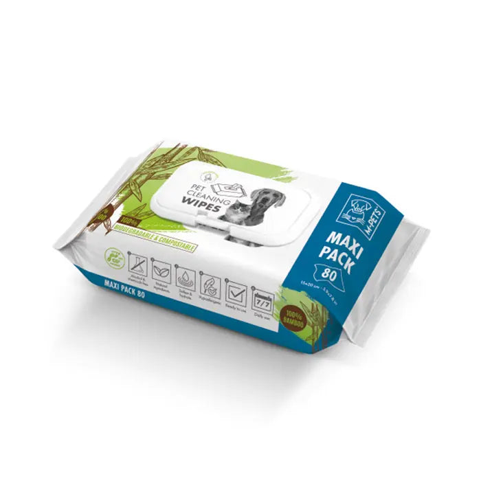 M-Pets Bamboo Pet Cleaning Wipes for Cats & Dogs 80 Count