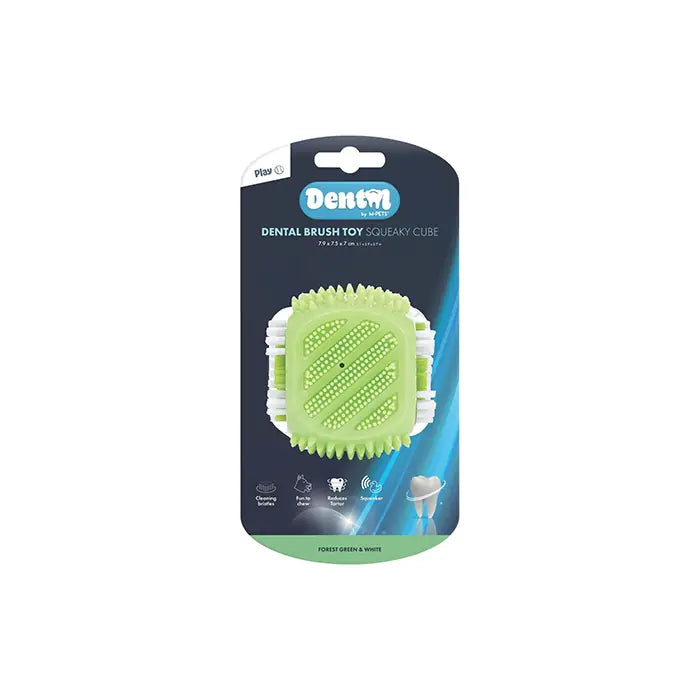 M-Pets Dental Squeaky Cube Dog Toy with Toothbrush Texture