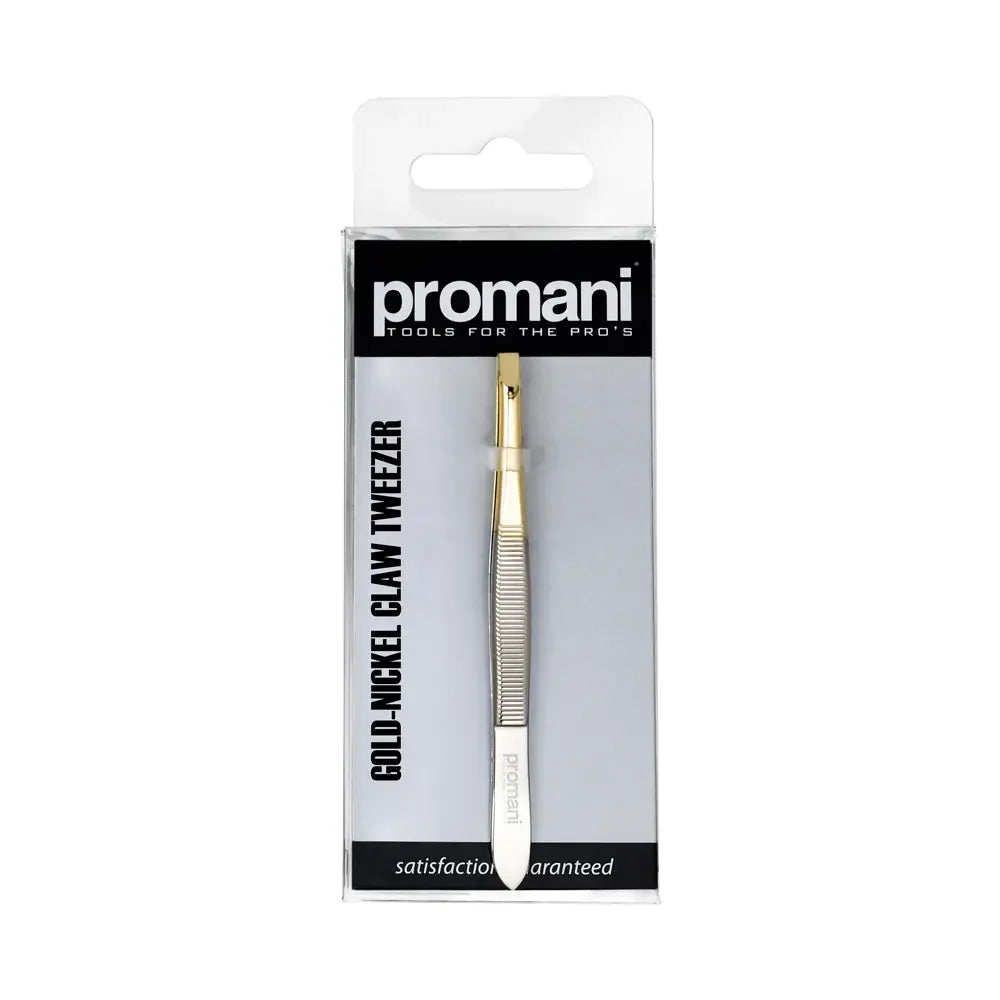 Promani Flat Tip Tweezers Gold & Nickel Pr-918 for Brow Shaping
