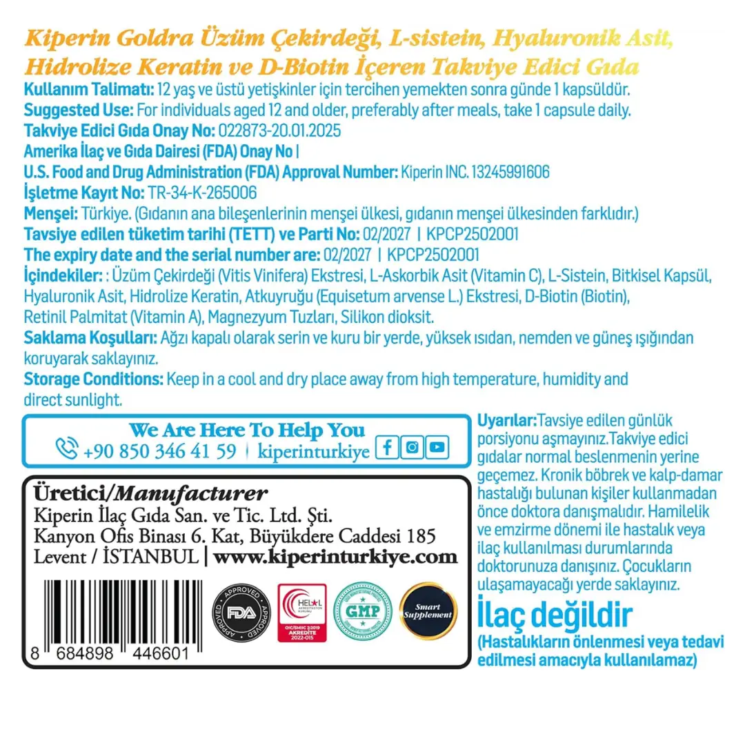 Kiperin Goldra Dietary Supplement for Daily Wellness 30 Capsules