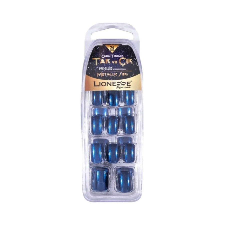 Lionesse Metallic Navy Blue Artificial Nails 12 Pieces
