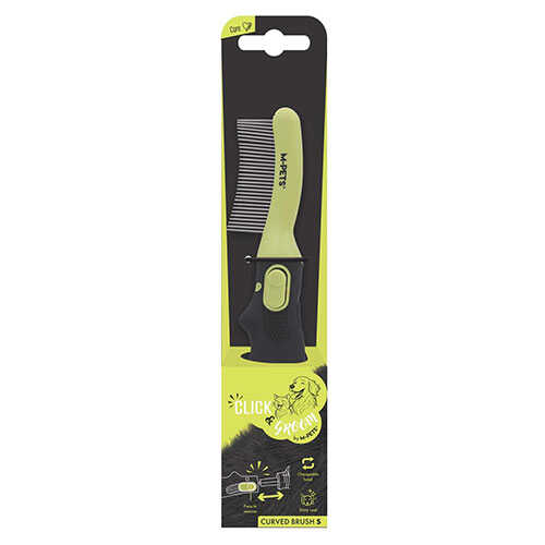 M-Pets Click & Groom Curved Pet Brush for Cats and Dogs Small