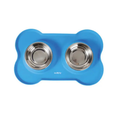 M-Pets Duet Silicone Mat with Stainless Steel Bowls Blue 2x200ml
