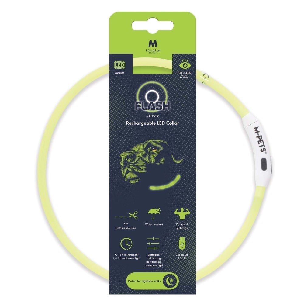 M-Pets Flash LED Dog Collar High Visibility Green 65 cm